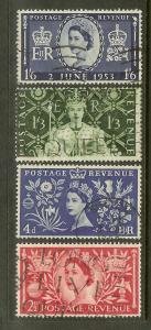 Great Britain, Scott #313-316; Queen Elizabeth II Coronation, Used