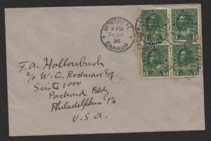 $Canada Sc#128a block of 4 on cover 1926 Montreal to Philadelphia PA