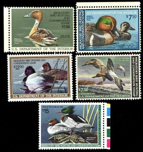 US #RW46, RW49, RW53, RW56, RW61, MNH OG Fine, Duck Hunting Stamp ( CAT $90 )