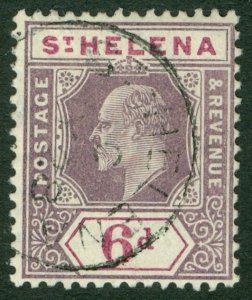 SG 67 St Helena 1908-11. 6d dull & deep purple. Very fine used CAT £55