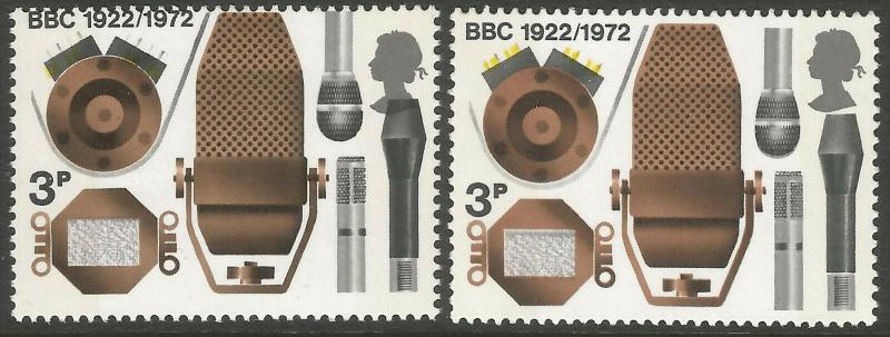 1972 BBC 3d with shift of Queen's head & yellow omitted from terminals MNH 