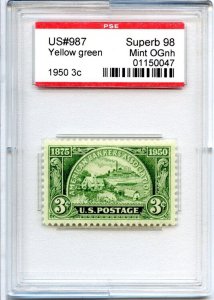 US SCOTT #987 MINT-SUPERB-OG-NH GRADED 98 PSE ENCAPSULATED SMQ $55 (7/31/24 GP)