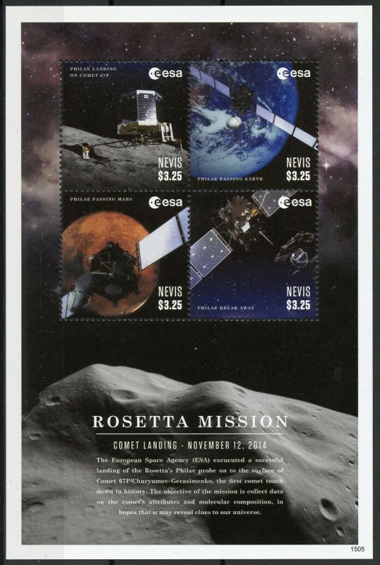 Nevis Space Stamps 2015 MNH Rosetta Mission Comet Landing Philae 67P 4v M/S