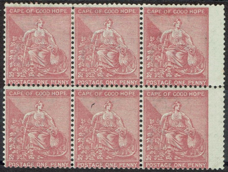 CAPE OF GOOD HOPE 1864 HOPE SEATED 1D */** BLOCK WITH OUTER FRAME LINE CROWN CC 