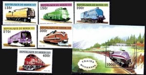 Benin 959-65 MNH 1997 Trains set with souvenir sheet (ak1770)