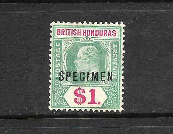 BRITISH HONDURAS 1904-07  $1  KEVII    MLH  SPECIMEN    SG 91s