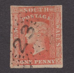 NSW RARE 1856 1d Orange Vermilion QV IMPERF 4 MARGINS SG 107