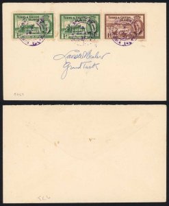 Turks and Caicos KGVI 1/2d x 2 and 1d on Cover Salt Cay Pmk in VIOLET