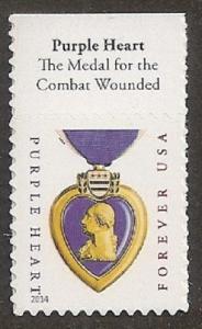 US 5035 Purple Heart Medal forever header single (2014 date) MNH 2015