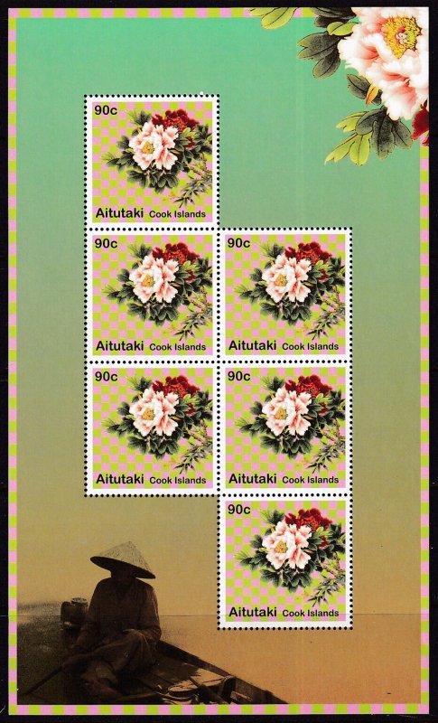 Aitutaki-Cook Island (2011) Sc 569 (MS of 6), and 570. Beautiful set of flowers
