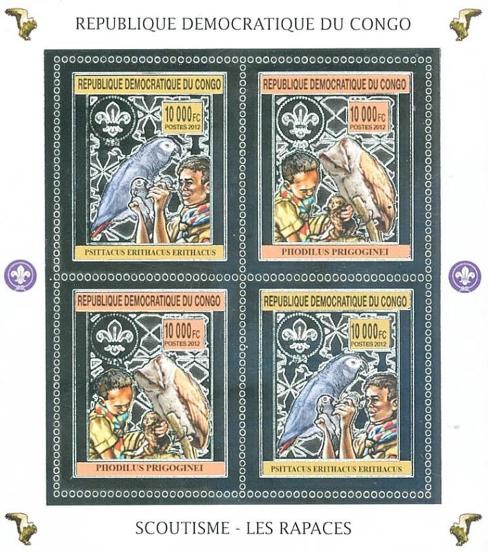 Democratic Republic of the Congo 2012 Imperf. Scouting & Birds - Silver Issue (2-