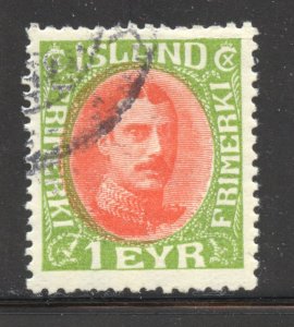 Iceland Scott 176 UH - 1931 1e King Christian X Redrawn - SCV $1.75