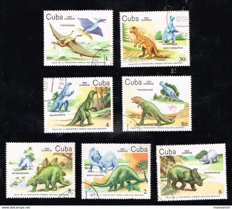 CUBA Sc# 2765-2771  DINOSAURS Prehistoric CPL SET of 7  1985  used / cto