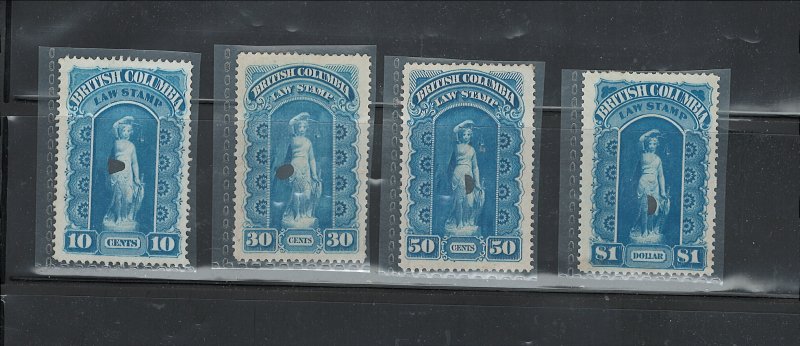 CANADA,- BRITISH COLUMBIA - LAW STAMPS 1879-1880 MNH (NO GUM)