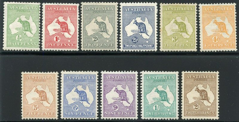 AUSTRALIA KANGAROOS SCOTT #1/11 MINT HINGED WITH REMNANTS  SCOTT vALUE $1339.00