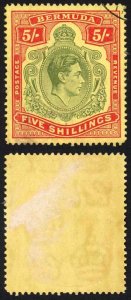 Bermuda SG118b KGVI 5/- Pale Green and Red/yellow Line Perf 14.25 (Ref 65 )