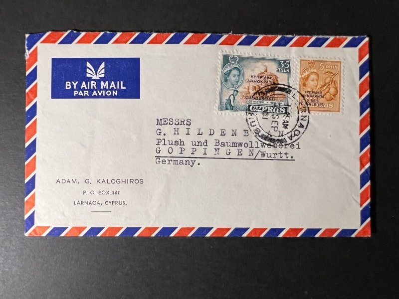 1961 Cyprus Airmail Cover Larnaca to Goppingen Wittenberg Germany