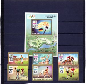 AJMAN 1971 SUMMER OLYMPIC GAMES MUNICH SET OF 6 STAMPS & S/S IMPERF. MNH
