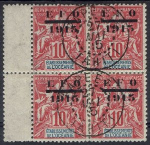 FRENCH OCEANIA 1915 EFO OVERPRINTED 10C VARIETY NO TONGUE TO E BLOCK CTO