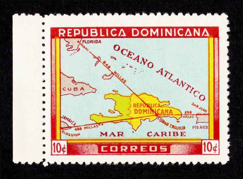 DOMINICAN REPUBLIC 10¢ 1946 SCOTT #421 ⭐ MAP ⭐ MNH-OG