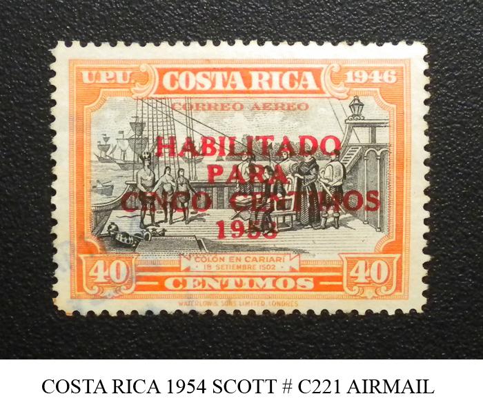 COSTA RICA 1953. SCOTT # C221 . OVERPRINTED. USED