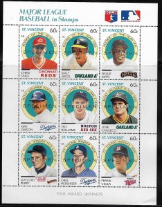 ST. VINCENT, 1226, MNH, S.S OF 9,  MAJOR LEAGUE BASEBALL OVPTD SPECIMEN