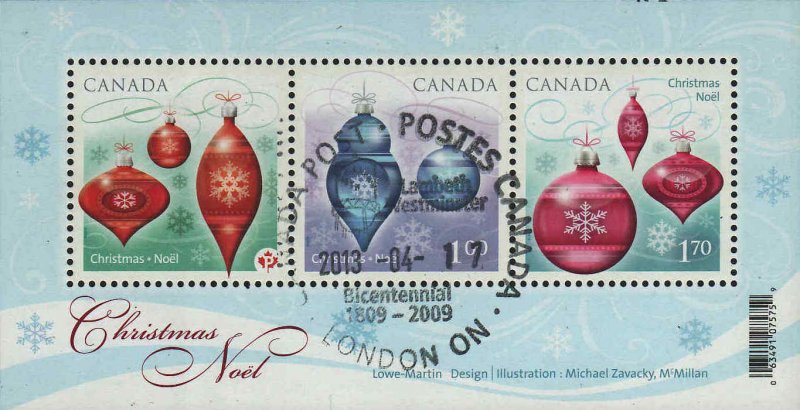 Canada 2010 Christmas Ornaments Souvenir Sheet, #2411 Used