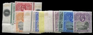 St. Helena #61-70 Cat$177.25+, 1912-16 George V, complete set to 3sh, few low...