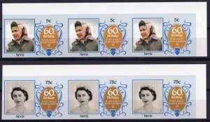 Nevis 1986 Sc#472/475 QUEEN ELIZABETH II 60th.STRIP OF 3 IMPERFORATED MNH