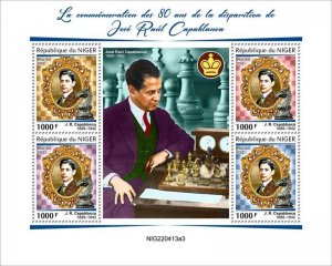 Niger - 2022 Jose Raul Capablanca - 4 Stamp Sheet - NIG220413a3