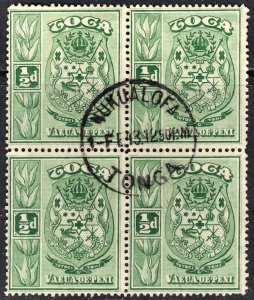 Tonga Scott 39  wtmk 79  F to VF used block of 4. Splendid SON cds. FREE...