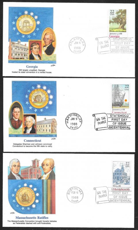 UNITED STATES (13) FDCs 22¢ 25¢ Colony Statehood 1987/1990 Fleetwood FULL SET