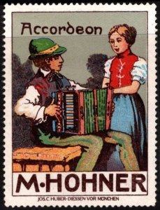 Vintage Germany Poster Stamp M. Hohner Accordions Unused No Gum