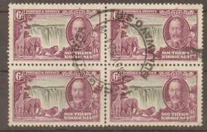 SOUTHERN RHODESIA SG34 1935 6d SILVER JUBILEE USED BLOCK OF 4