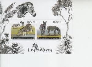 2017 Ivory Coast Zebras MS2 (Scott NA) MNH