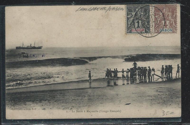 GABON (PP2709B) 1908 PPC TO FRANCE