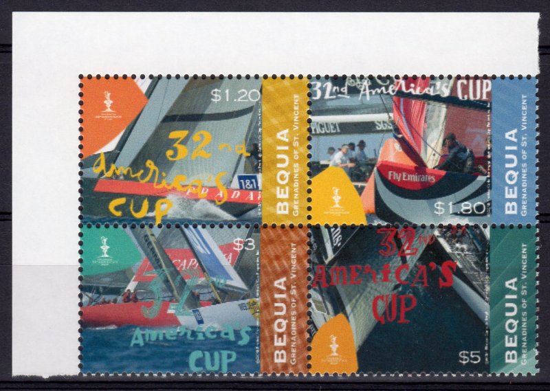 Bequia 2007 America's Cup Yachting Championship Block of 4  MNH