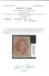 U.S. #1b USED WITH CROWE CERT