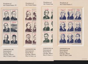 US 2216-19 AMERIPEX 86 Souvenir Sheet Presidents of the United States Mint OG NH