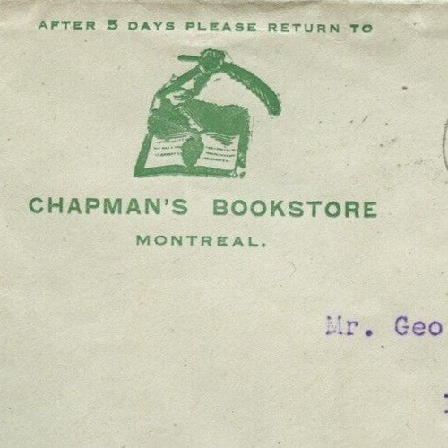 ?Chapman's Bookstore advertising Montreal, 1918 War Tax to Halifax Canada cover