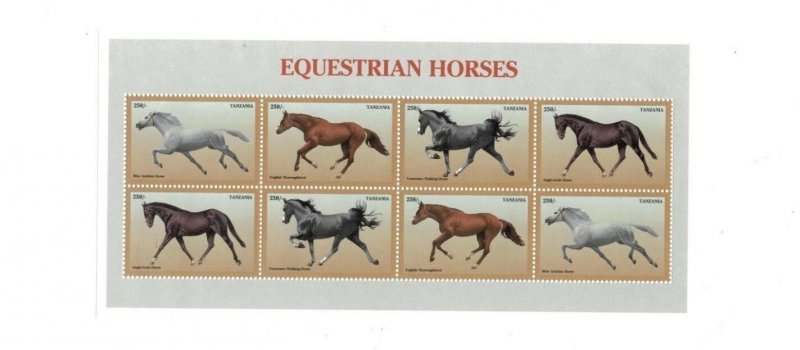 Tanzania 1997 - Equestrian Horses - Sheet of 8 Stamps - MNH