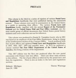 List of Post Offices and Postal Laws and Regulations of the United States, 1857