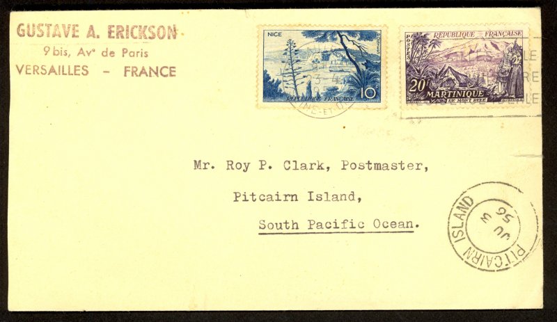 FRANCE 1956 Cover From VERSAILLES to PITCAIRN ISLAND Sc 776,780