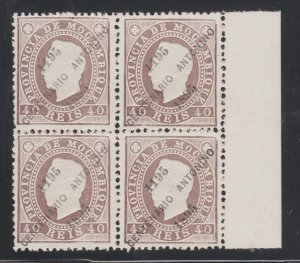 Mozambique Sc 40 NGAI. 1895 40r chocolate King Luiz, sheet margin block of 4 