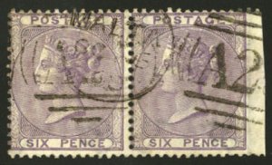 Malta SGZ55 Cat£96+, 1856 6p lilac, horizontal pair, used in Malta, A25 ca...