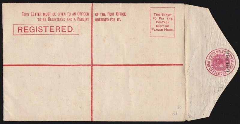 NEW SOUTH WALES Registered Envelope: 1891 QV 3d/4d, size G, H&G C6d.