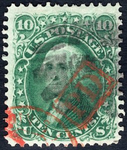 Scott 68, Complete Design, 4 Margins, Leaf Fancy Cancel, Red PD & French Transit