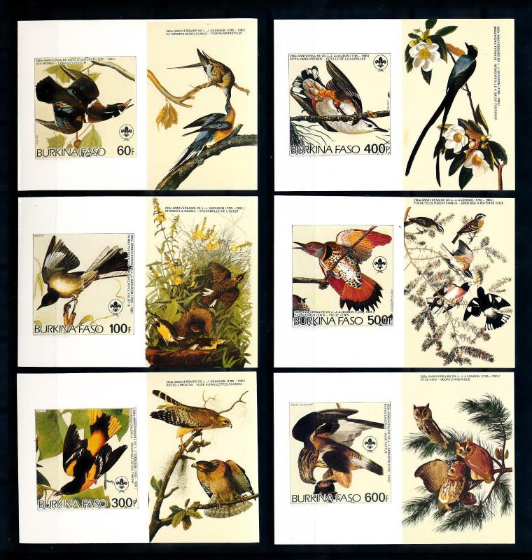 [93808] Burkina Faso 1985 Birds Vögel Audubon 6 Imperf. Single Sheets MNH
