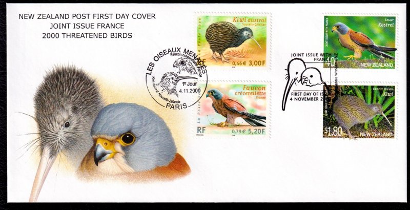 New Zealand - France 2000 Endangered Birds First Day Cover FDC