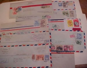 COLOMBIA  LONG  COVERS 10 TAQUILLAS 1940's-1950's MOSTLY TO USA 3 REGISTERED